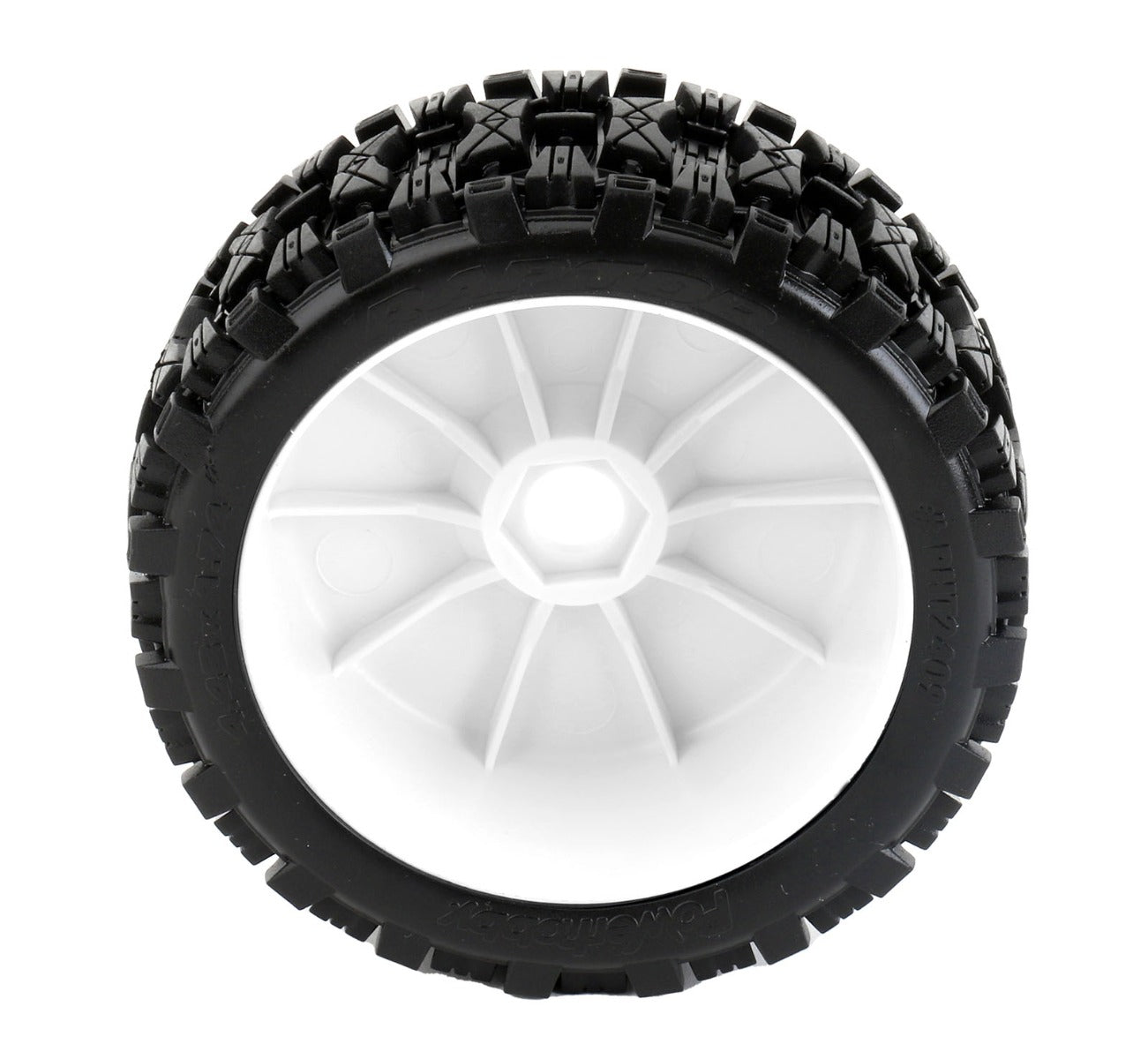 Powerhobby Raptor 1/8 Buggy Belted All Terrain Mounted Tires 17MM White Dish Wheels - PowerHobby