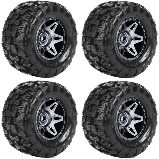 Powerhobby Raptor X Belted Mounted Tires / Wheels Black (4) Arrma Kraton 8s - PowerHobby