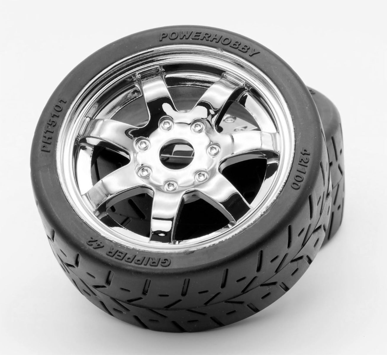 Powerhobby 1/8 Gripper 42/100 Belted Mounted Tires 17mm Chrome Wheels - PowerHobby