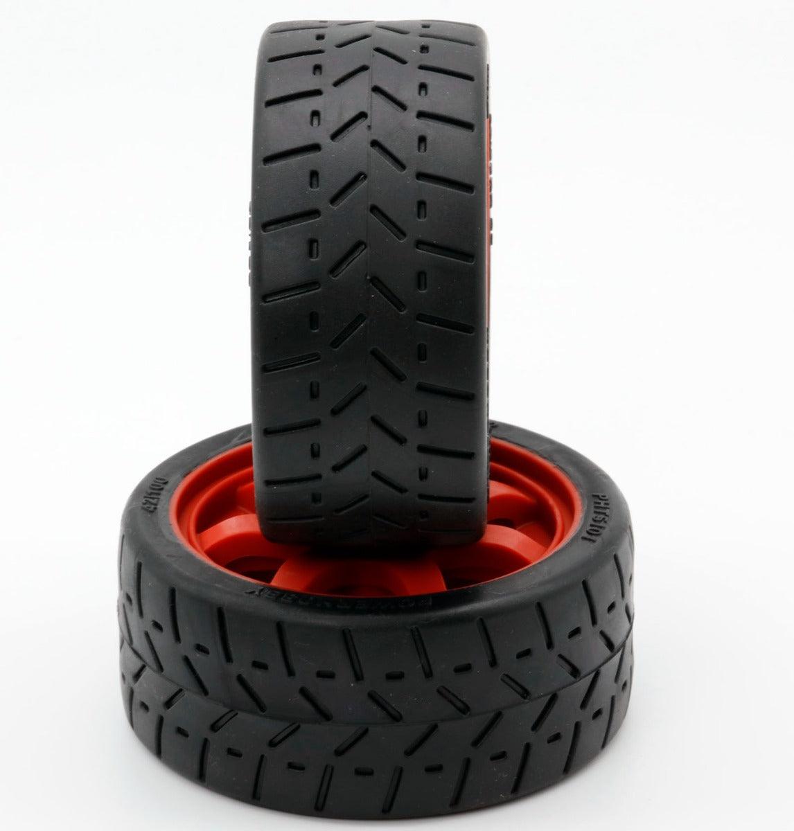 Powerhobby 1/8 Gripper 42/100 Belted Mounted Tires 17mm Red Wheels - PowerHobby
