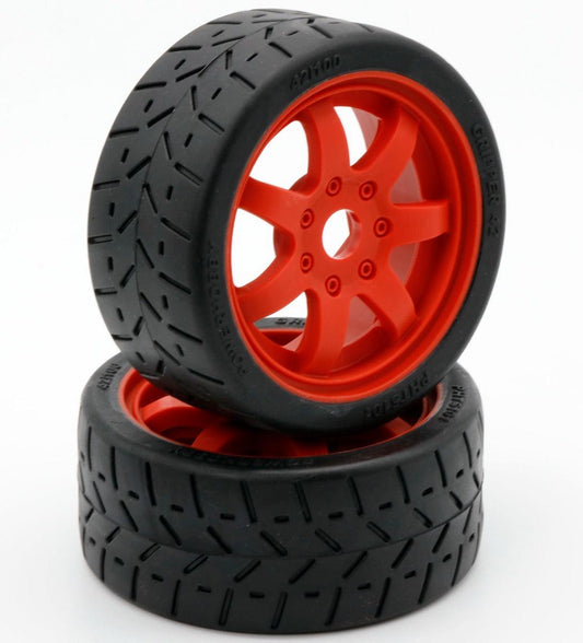 Powerhobby 1/8 Gripper 42/100 Belted Mounted Tires 17mm Red Wheels - PowerHobby