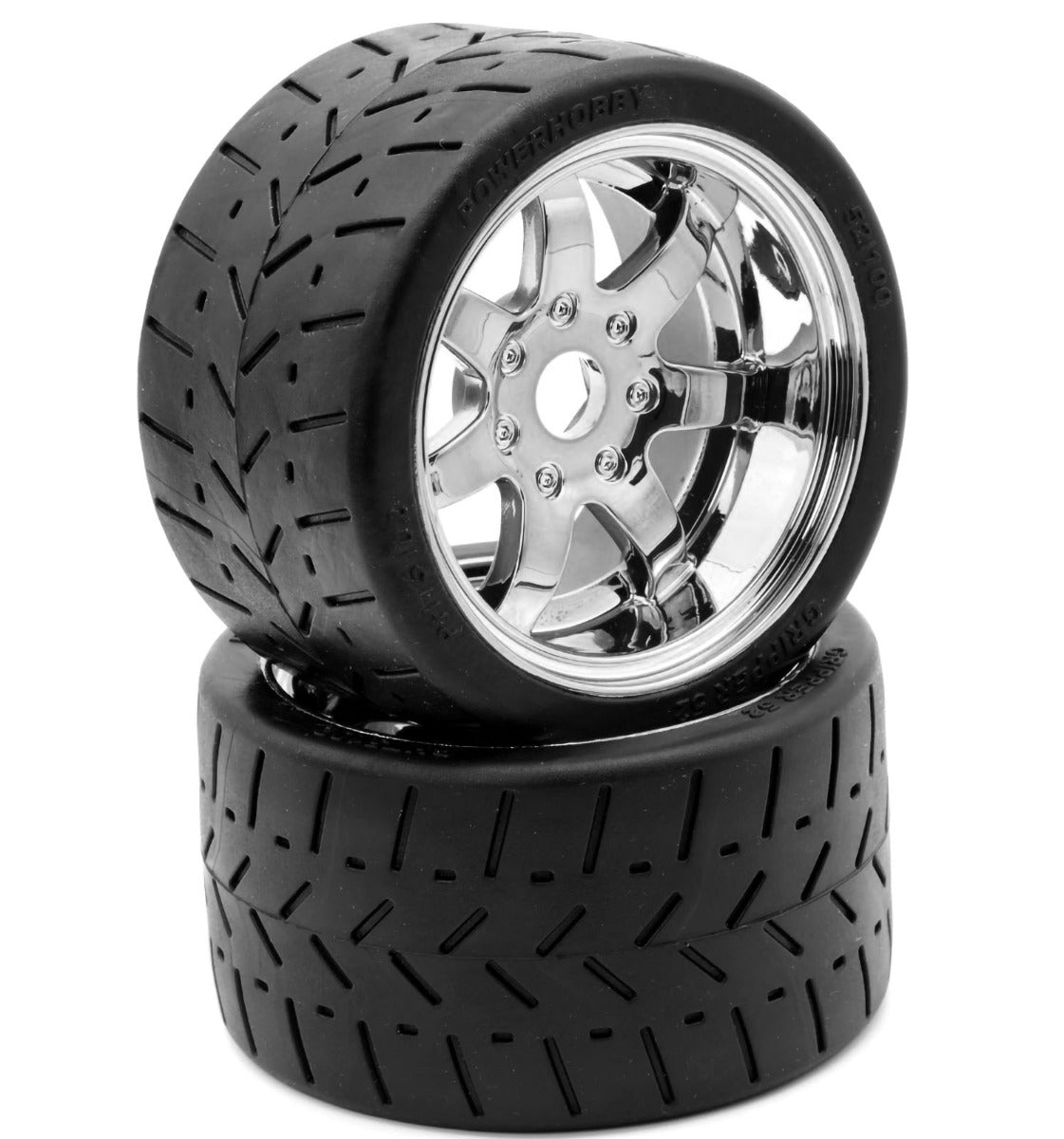 Powerhobby 1/8 Gripper 54/100 Belted Mounted Tires 17mm Chrome Wheels - PowerHobby