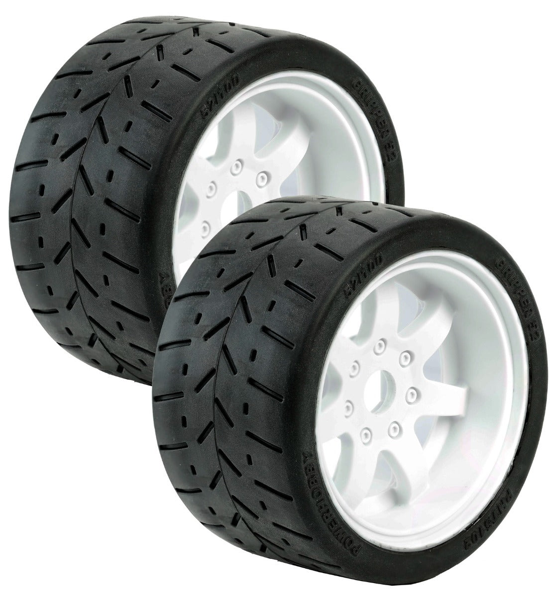 Powerhobby 1/8 Gripper 54/100 Belted Mounted Tires 17mm White Wheels - PowerHobby