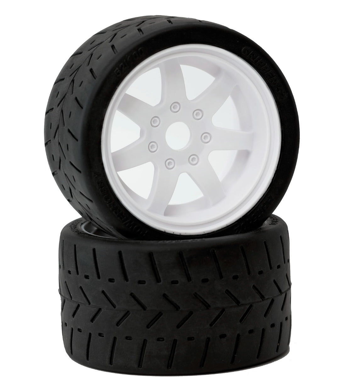 Powerhobby 1/8 Gripper 54/100 Belted Mounted Tires 17mm White Wheels - PowerHobby
