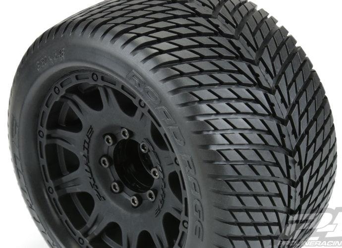 Pro-Line Road Rage 3.8" Street Tires Mounted For 17mm MT Mounted on Raid Black - PowerHobby