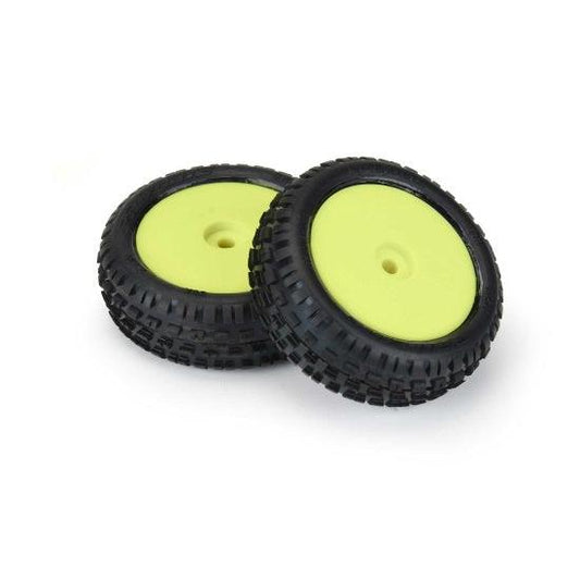 Pro-Line 8298-12 1/18 Wedge Front Carpet Mini-B Tires Mounted 8mm Yellow Wheels (2) - PowerHobby