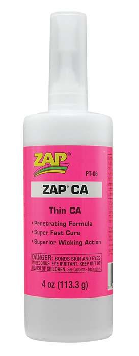 Zap PT06 Adhesives CA Glue Thin 4 oz Bottle - PowerHobby