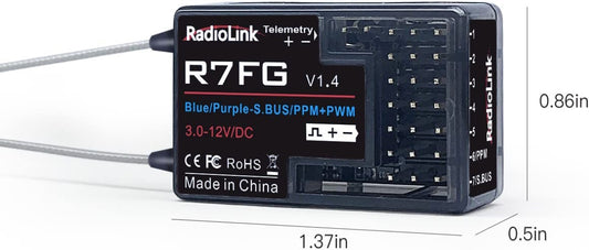 Radiolink 2.4Ghz R7FG 7 Channels Gyro Receiver w Voltage Telemetry Long Range Control - PowerHobby