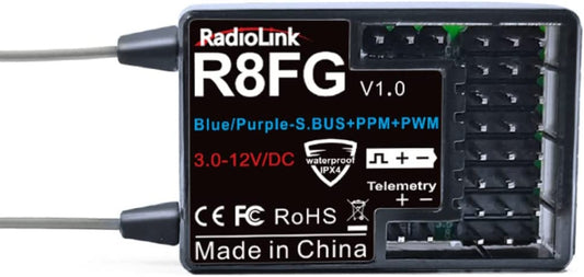Radiolink 2.4Ghz R8FG 8 Channels Gyro Receiver w Voltage Telemetry Long Range Control - PowerHobby
