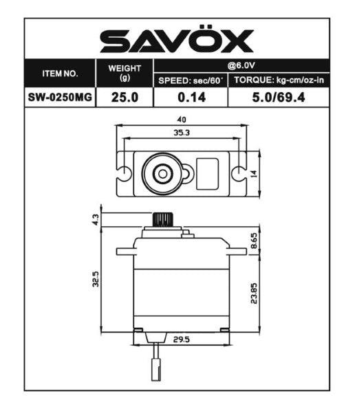 Savox SW-0250MG Waterproof Metal Gear Micro Servo Traxxas 1/16 E-Revo Slash - PowerHobby