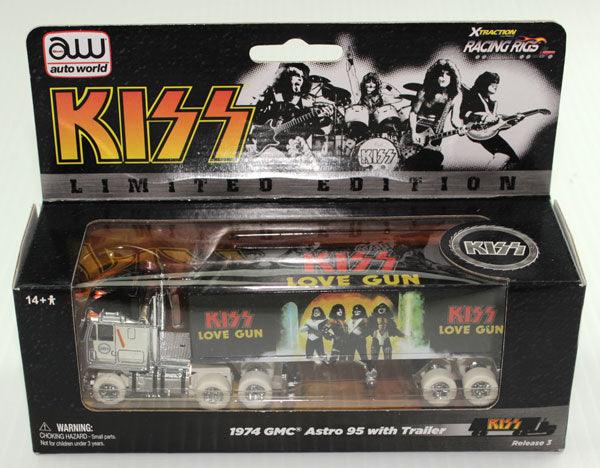 Autoworld iWheels KISS Love Gun Racing Rigs GMC TRUCK/Trailer White Aw Xtraction - PowerHobby