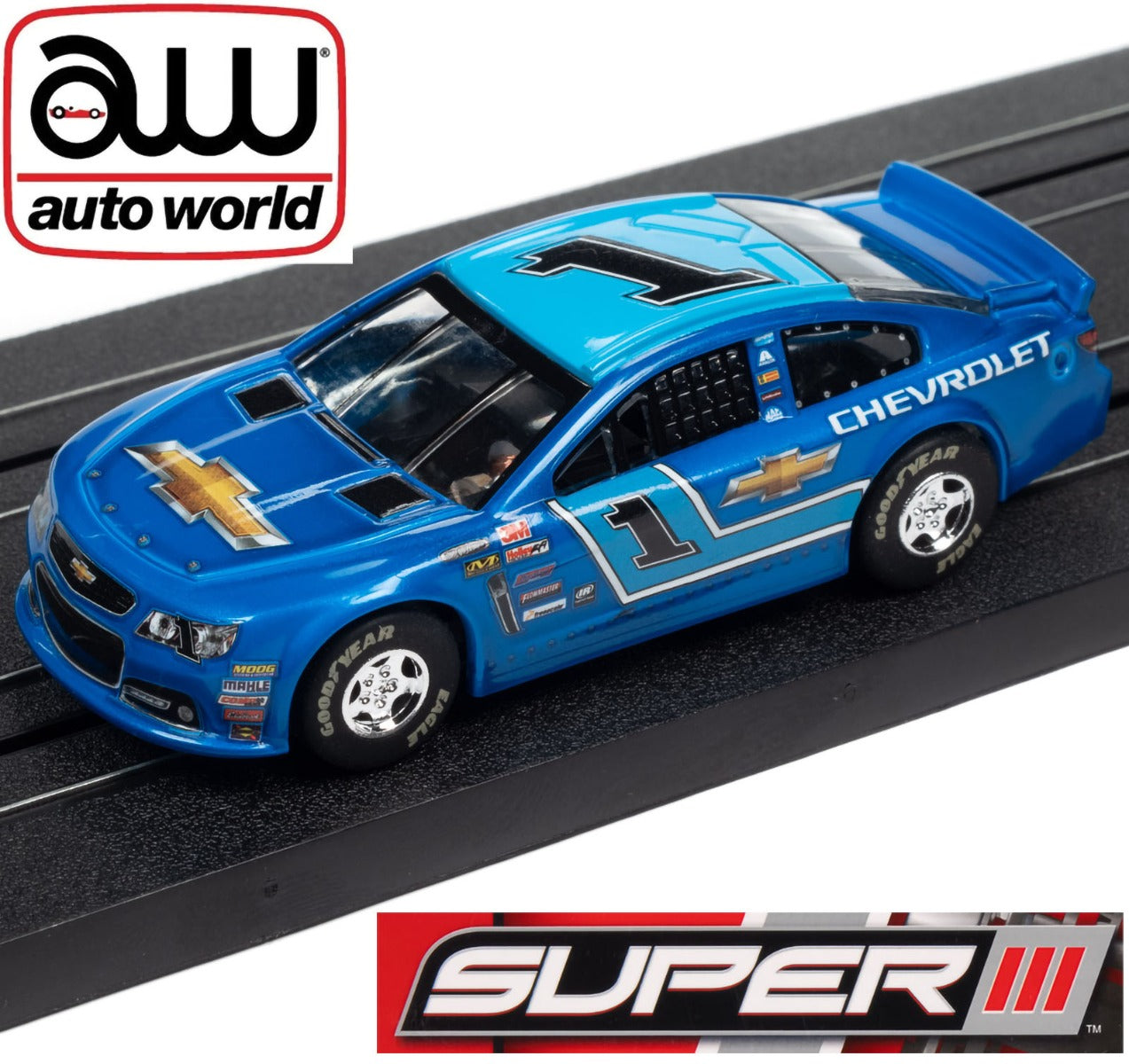 Auto World Super III 2015 Chevy SS Stock Blue Nascar HO Scale Slot Car SC383 - PowerHobby
