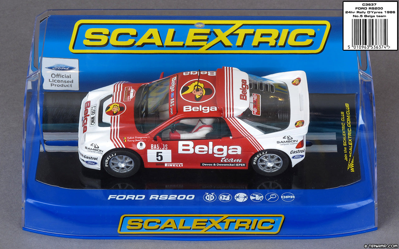 Scalextric C3637 Ford RS200 #5 Belga Team Rally slot Car 1/32 DPR - PowerHobby
