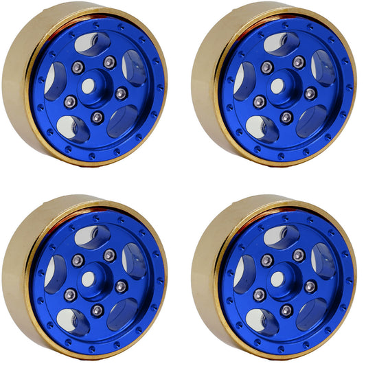 Powerhobby Z3 1.0" Aluminum Brass Ring Beadlock Crawler Wheels 1/24 SCX24 Blue - PowerHobby