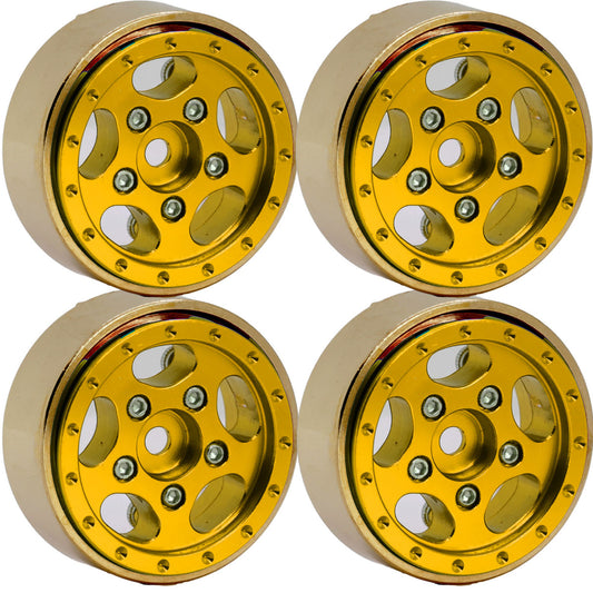 Powerhobby Z3 1.0" Aluminum Brass Ring Beadlock Crawler Wheels SCX24 Gold 1/24 - PowerHobby