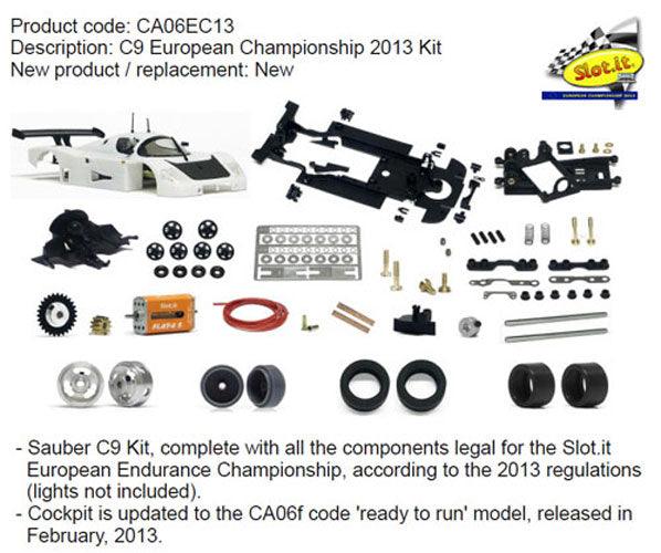 Slot.it Mercedes Sauber C9 European Championship 2013 Kit CA06EC13 - PowerHobby