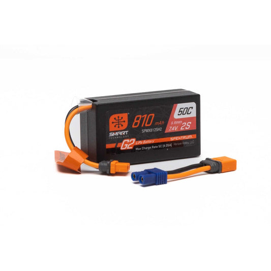 Spektrum SMART - SPMX812SH2 7.4V 810mAh 2S Smart G2 50C LiPo: IC2 - PowerHobby