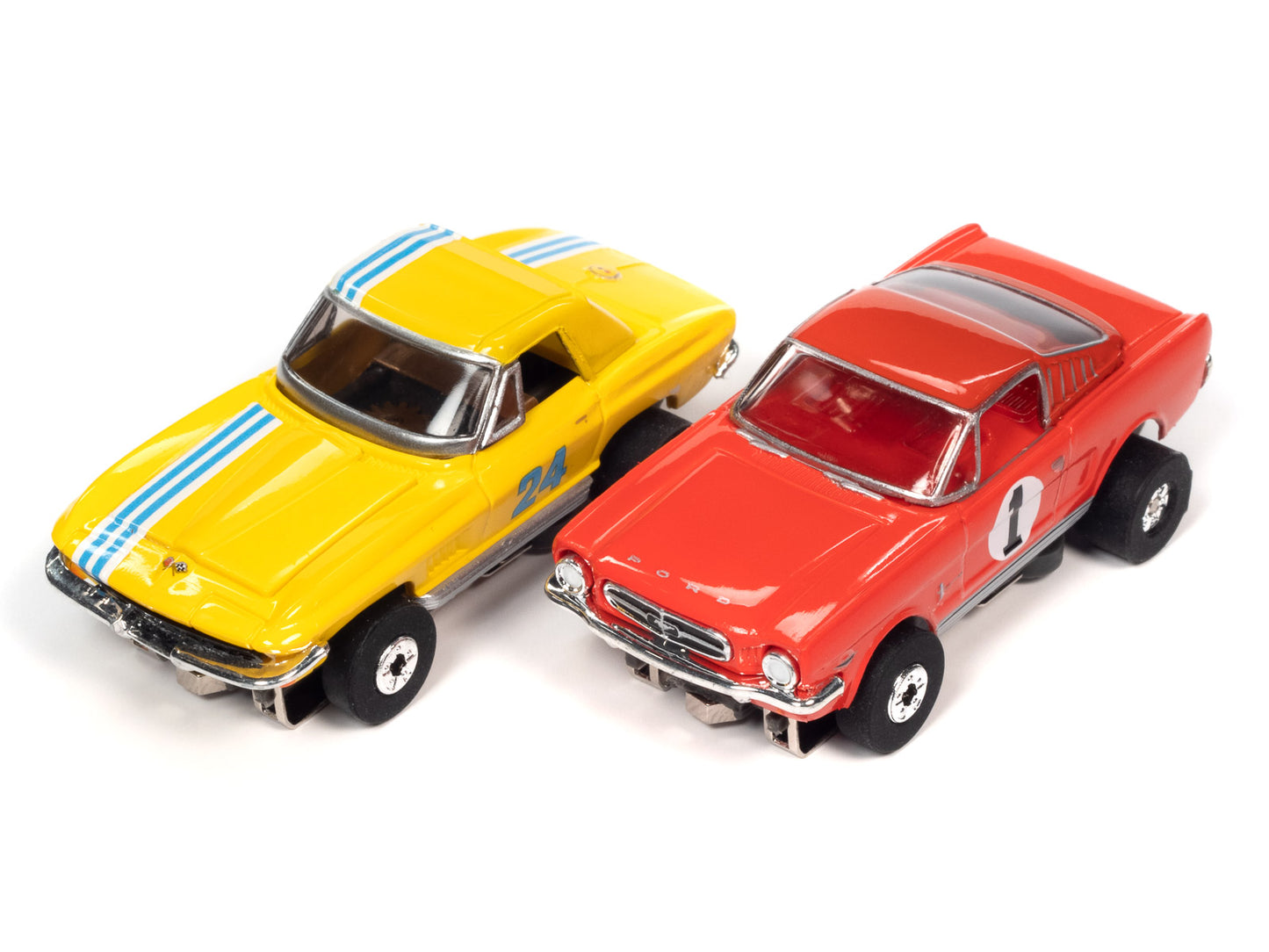 Auto World 1965 Ford Mustang Fastback 1967 Chevy Corvette Thunderjet HO Slot Cars - PowerHobby