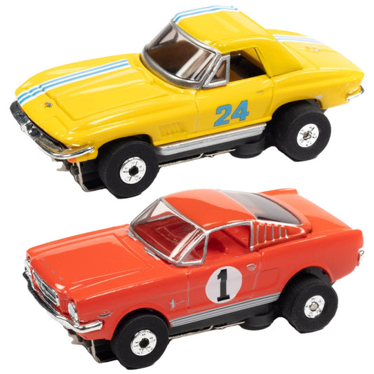 Auto World 1965 Ford Mustang Fastback 1967 Chevy Corvette Thunderjet HO Slot Cars - PowerHobby