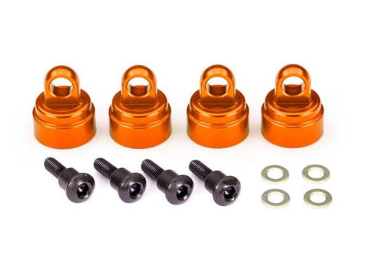 Traxxas 3767T aluminum Orange Shock Cpas (4) Slash Rushter Bandit - PowerHobby