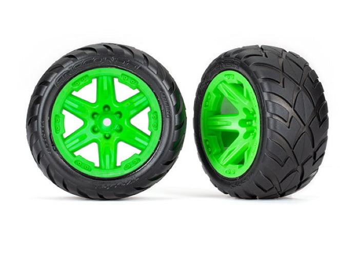 Traxxas 6775G Tires & Green Wheels Assembled Glued (2.8') - PowerHobby