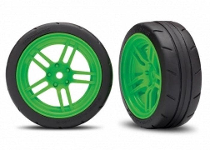 Traxxas 8373G 1.9" Mounted Tires / Wheels Green Front 4-Tec Ford GT - PowerHobby