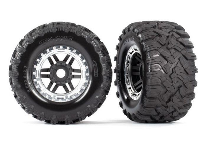 Traxxas 8972X Tire & Wheel Assembled Glued (Black Satin Chrome Beadlock Wheel) - PowerHobby
