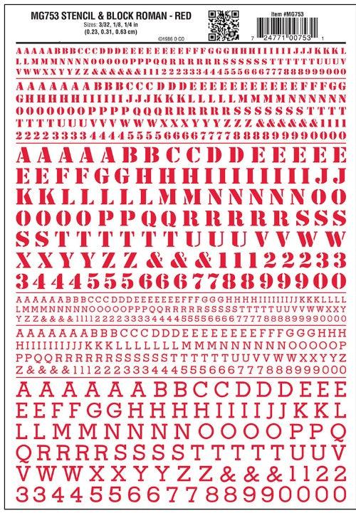 Woodland Scenics MG753 Stencil & Block Roman Red Decal (One Sheet) - PowerHobby