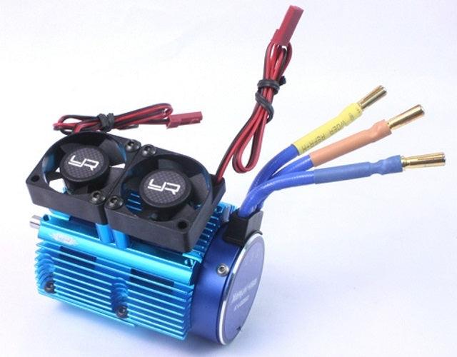 Yeah Racing Heat Sink w/Twin Tornado High Speed Fans Sets Blue For 1/8 Motors - PowerHobby